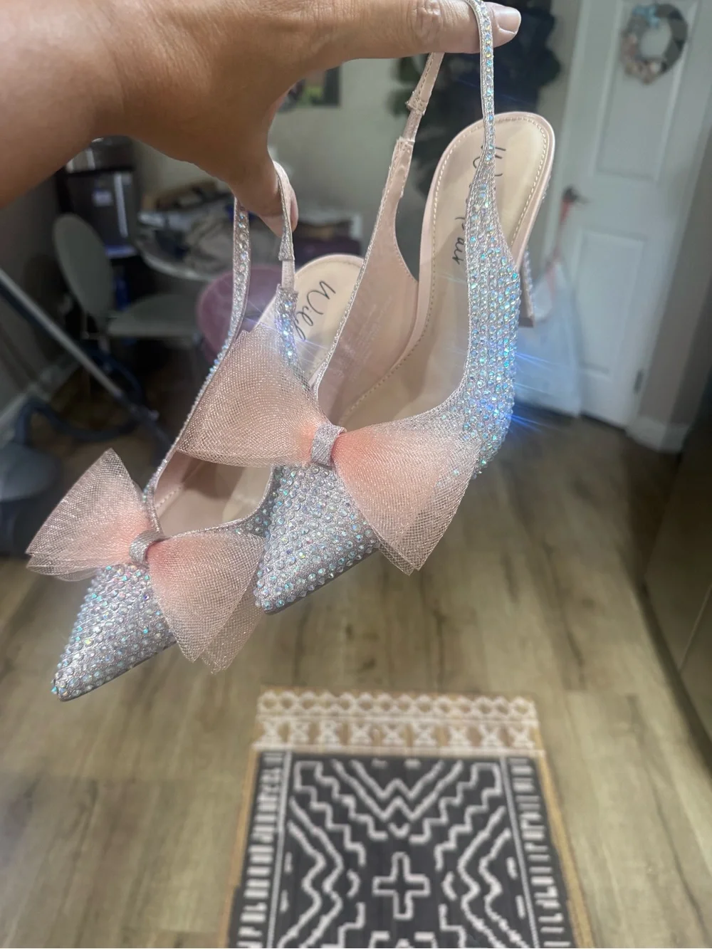 Wild Pair Crystal Embellished Pink Bow Slingback Heels